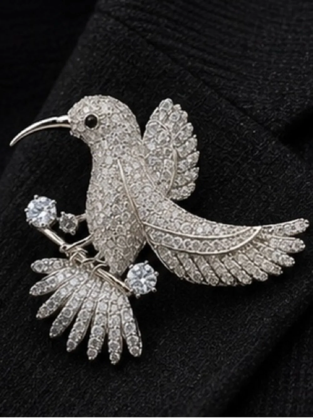 Anthropologie Silver Crystal Hummingbird Brooch Pin